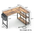thumbnail image 2 of Mr IRONSTONE 47 inch L-Shaped Desk with Outlets & USB Ports, Reversible Corner Desk for Small Spaces, Home Office Desk with Storage Bag & Hook, Rustic Brown, 2 of 6