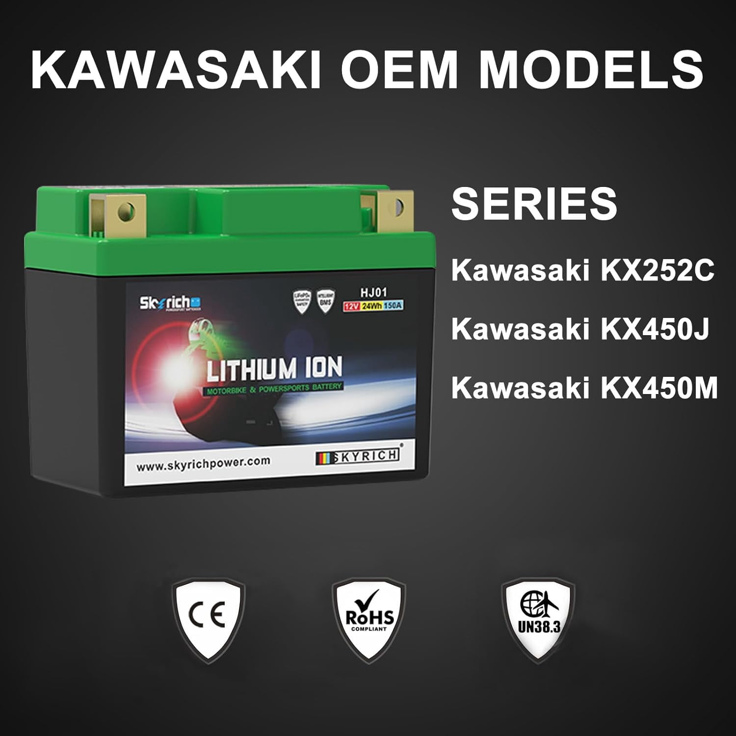 Skyrich HJ-01 Lithium Motorcycle LiFePO4 Battery, 12 Volt 2AH 150CCA, Genuine OEM Part,Motorcycle Battery Compatible with Kawasaki Scooter Snowmobile