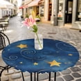 thumbnail image 3 of Blue Starry Sky Elastic Fitted Round Table Cover Gold Star Waterproof Outdoor Tablecloth for Holiday Party, Picnic, Patio & Dining Fits Tables Up to 45"-54", 3 of 8
