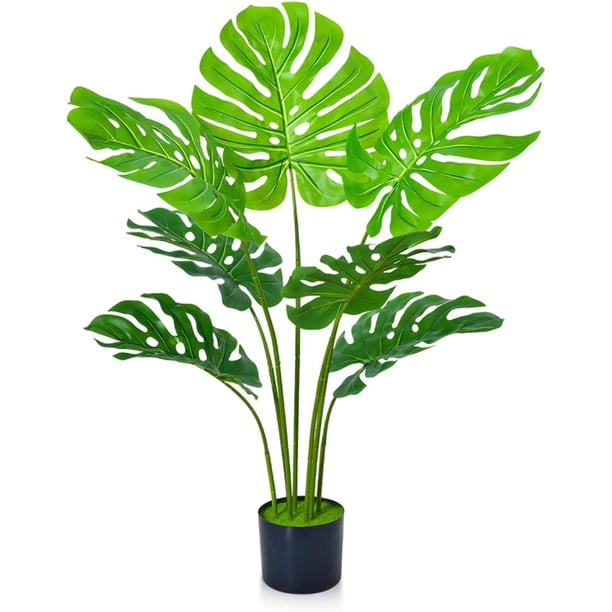 Palmera Artificial 7 Troncos - Planta Tropical simulada en Maceta con Tiesto Negro - Plantas Decorativas para salón, Oficina, Interior y Exterior