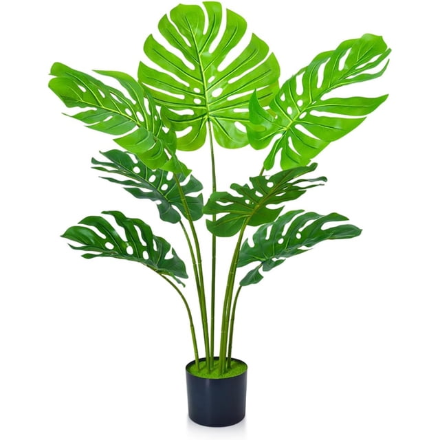 Palmera Artificial 7 Troncos - Planta Tropical simulada en Maceta con Tiesto Negro - Plantas Decorativas para salón, Oficina, Interior y Exterior