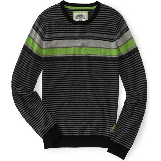 Aeropostale Mens Stripe Pullover Pigeon Knit Sweater, Gris, X-Large