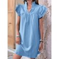 thumbnail image 5 of Women's Short Sleeve Tiered Mini Neck Sun Sundress Dress for Casual Beach Light Blue S, 5 of 7