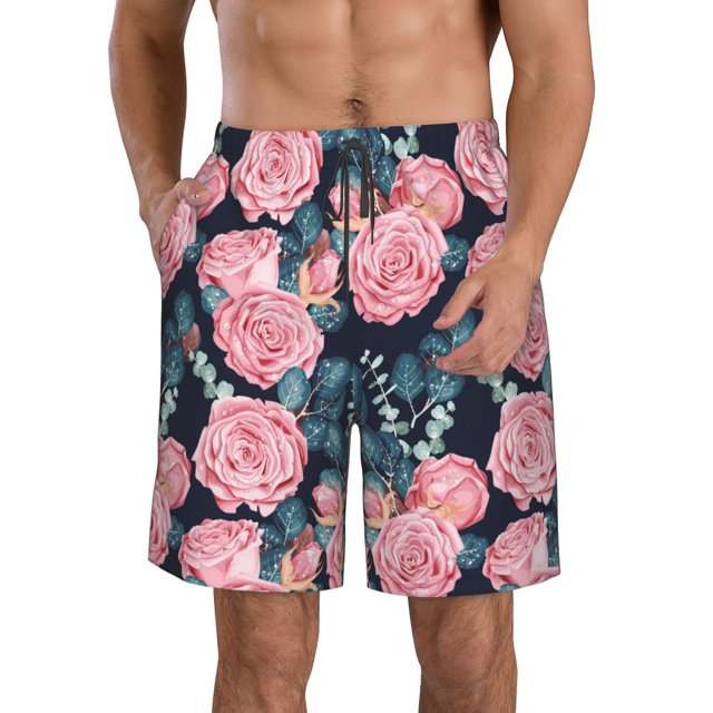 Fotbe Rose Flowers Trajes de Baño Estampados para Hombre, Shorts de Verano de Secado Rápido, Ropa de Playa, Bañadores-Medium
