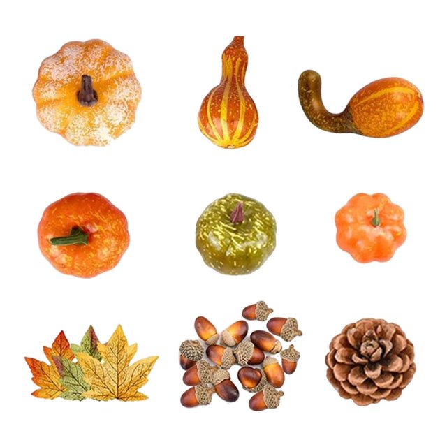 Tamaños Calabazas Artificiales de Calabazas de Y Calabazas de Espuma Sintética Hojas de Arce de Pino Bellota para Ot - 128 piezas Gloria calabaza falsa