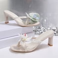 thumbnail image 6 of Womens Kitten Heels Square Toe Tong Sandals Heeled Flip Flops with Flower Decor Summer Dressy Slip on Slides Shoes Beige Size 6.5, 6 of 9