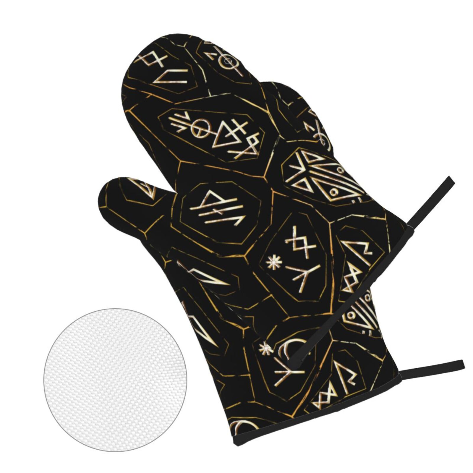 Gold Black Ancient Runes 4Pcs Oven Mitts and Pot Holders Sets Oven Kitchen Gloves Hot Pads for Cooking BBQ Baking Grilling