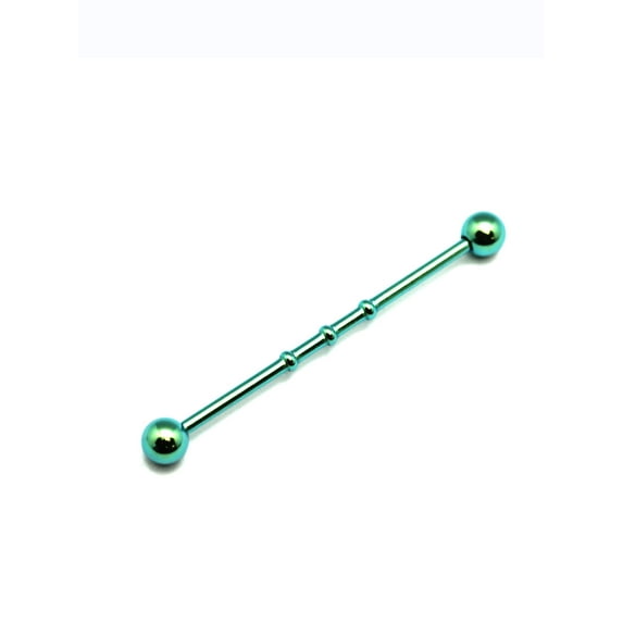 Ribbed Metallic Green 1-1/2 Inch Industrial Bar Piercing (1.6 mm, 14 Gauge)