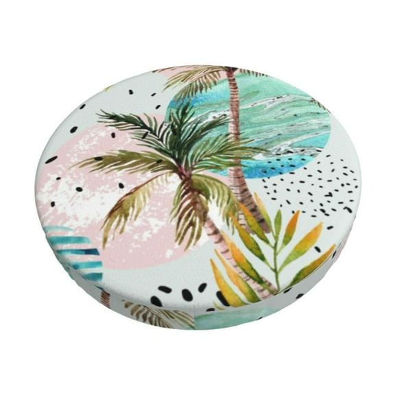 Rateoe Watercolor Palm Tree Pattern Round Bar Stool Seat Covers,Washable Stool Cushion Slipcover Elastic Bar Chair Covers for 12-14 Inch Chair -12 inch