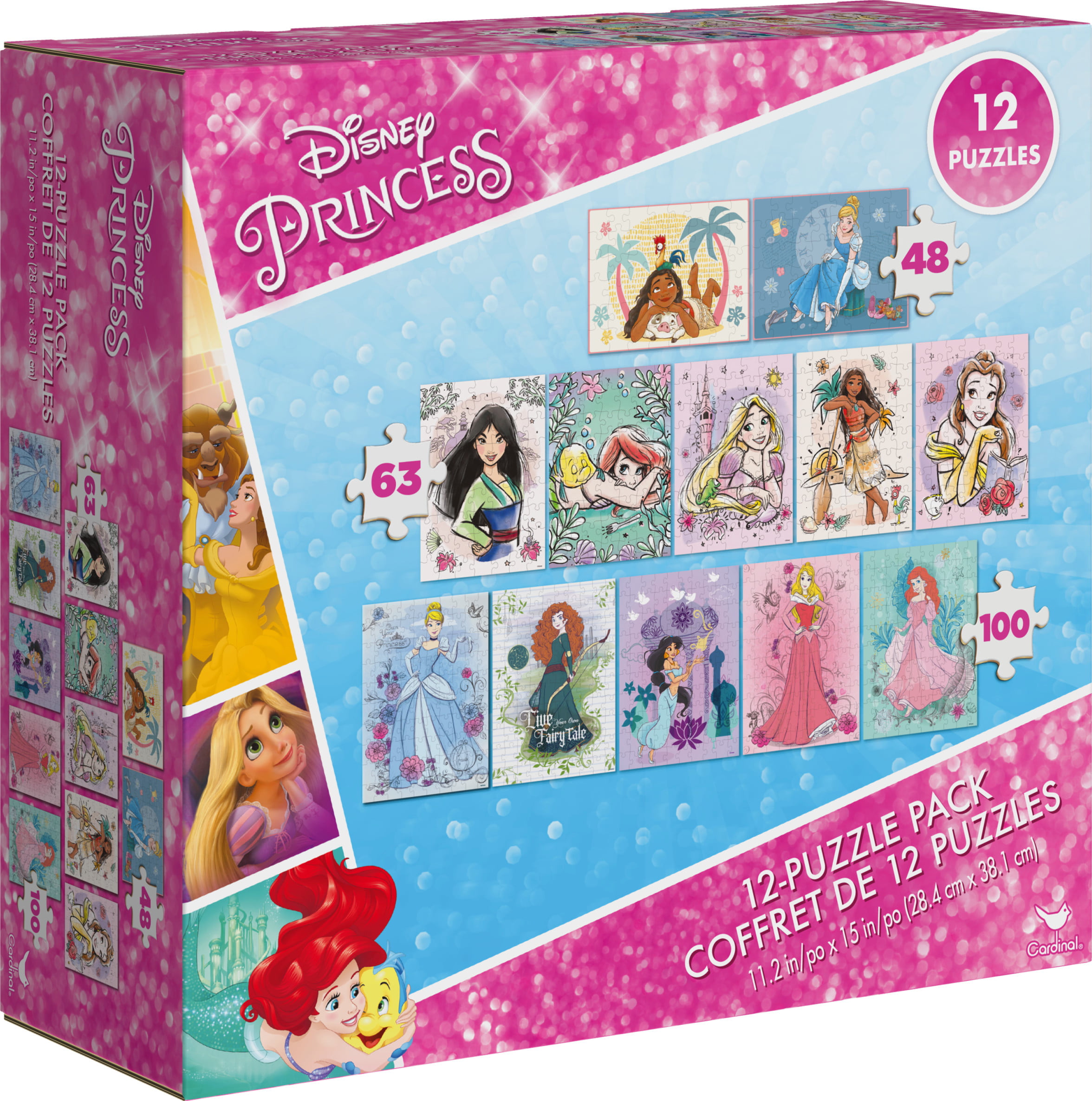 NEW Disney Princess 12 Puzzle Pack Coffret de 12 Separate kids Puzzles jigsaw