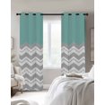 thumbnail image 3 of Grey Chevron Blackout Curtains, Light Blocking Print Window Curtains, Geometric Turquoise Print Wavy Striped White Thermal Insulated Window Drapes for Living Room 2 Panels, 104"W x 52"L, 3 of 9