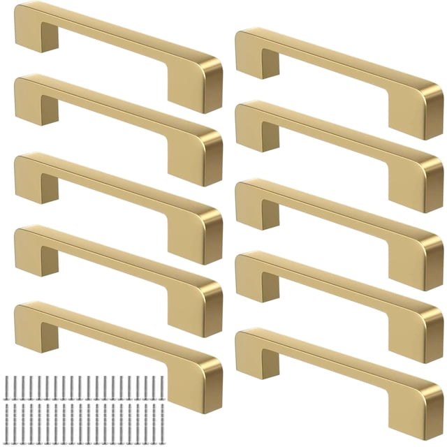 Jaladeras para Cajones Doradas Agarraderas para Cajones, Tiradores para Gabinetes de Cocina con Tornillos, 10 Piezas Manijas para Muebles