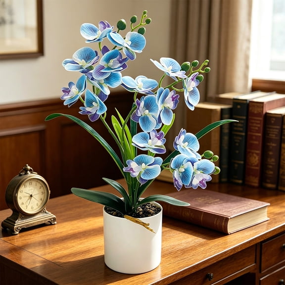 Phalaenopsis Orchid Artificial Potted Plant, Lifelike Faux Flower Arrangement, Home Office Decor, Indoor Tabletop Centerpiece