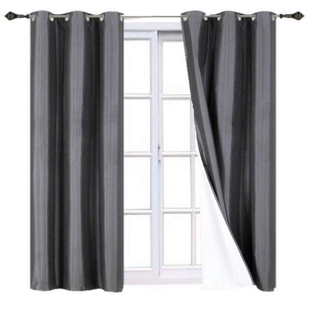 Cortina Adam de seda sintética, 100 % opaca, para dormitorio y sala de estar, 2 paneles con ojales, color carbón, 94 x 213 cm.