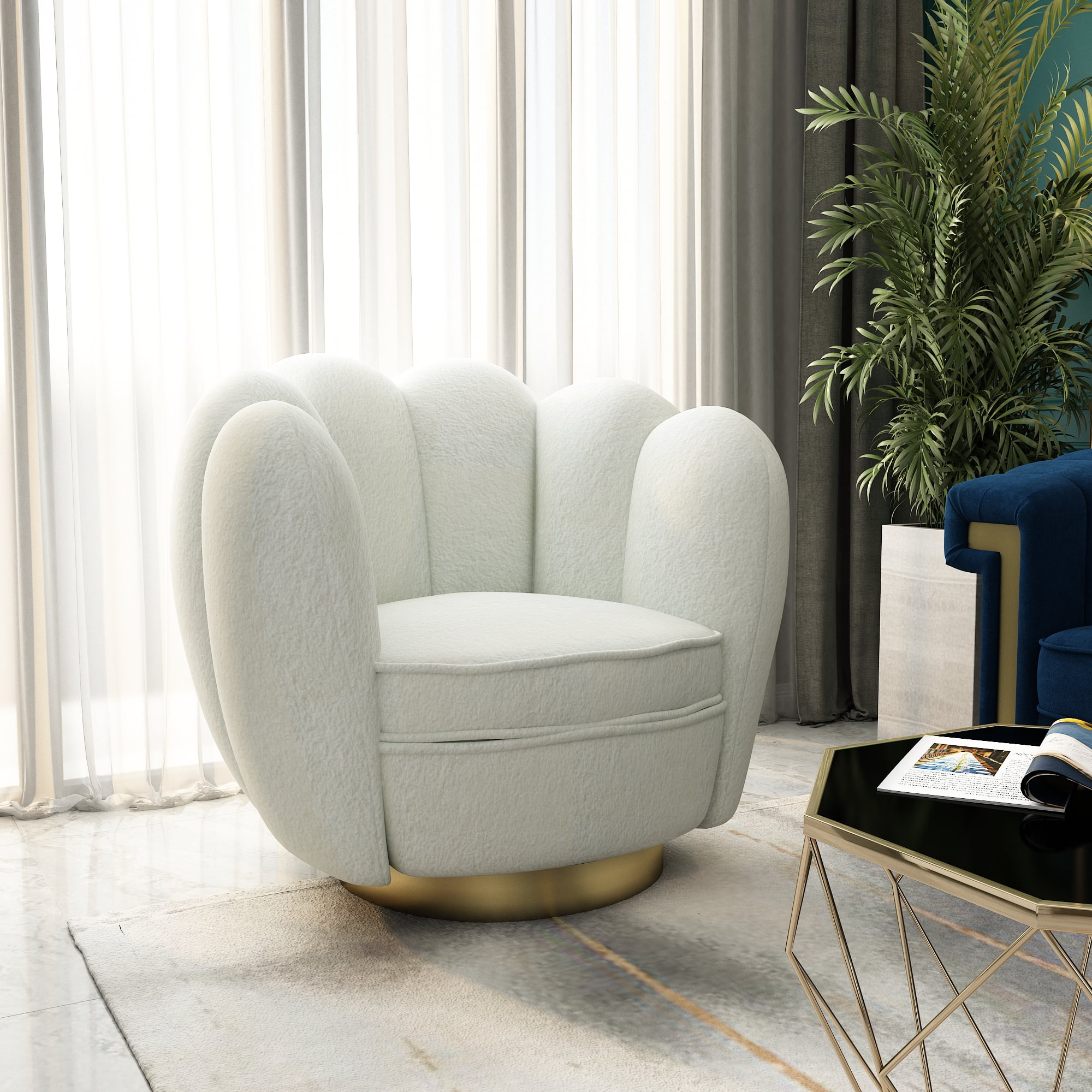 Shell Cuddle Chair Velvet Tub Chair Armchair Flower Seat Sofa w/Gold Metal Legs 