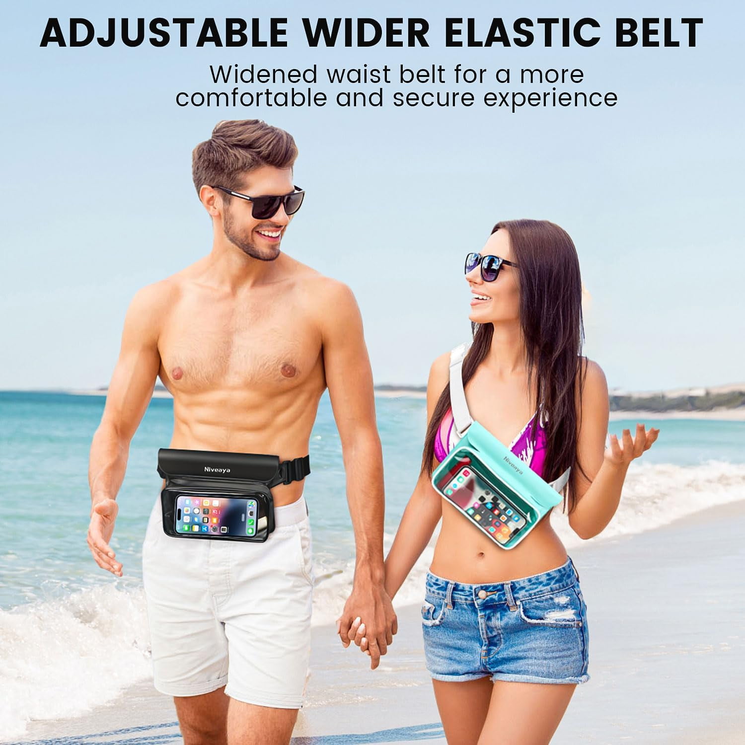 TJS [2 Pack] Up to 9.5" IPX68 Waterproof Fanny Pack, Floating Waterproof Phone Pouch Bag with Elastic Strap for iPhone 16 15 Pro Max 14 Pro 13 12 Galaxy S25 Ultra S24 Series (Black+Green)