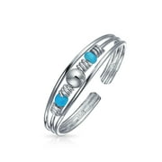 Fashion Blue Bead Stabilized Turquoise Midi Toe Ring for Women for Teen 925 Sterling Silver Adjustable
