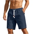 thumbnail image 2 of Men's Casual Summer Shorts Elastic Waist Drawstring Lightweight Cotton Linen Beach Lounge Wear with Side Pockets Comfortable Everyday Relaxed Fit Bottoms, 2 of 6