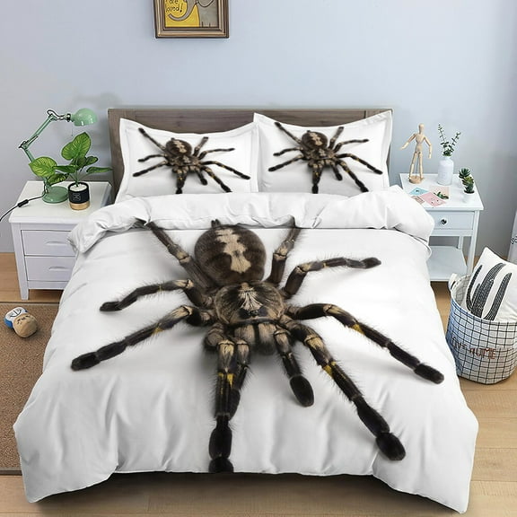 YJHDM Spider Bedding Set, 3D White Down Duvet Cover, Pillowcase 2/3pcs, Boys Men's Room Quilt Cover