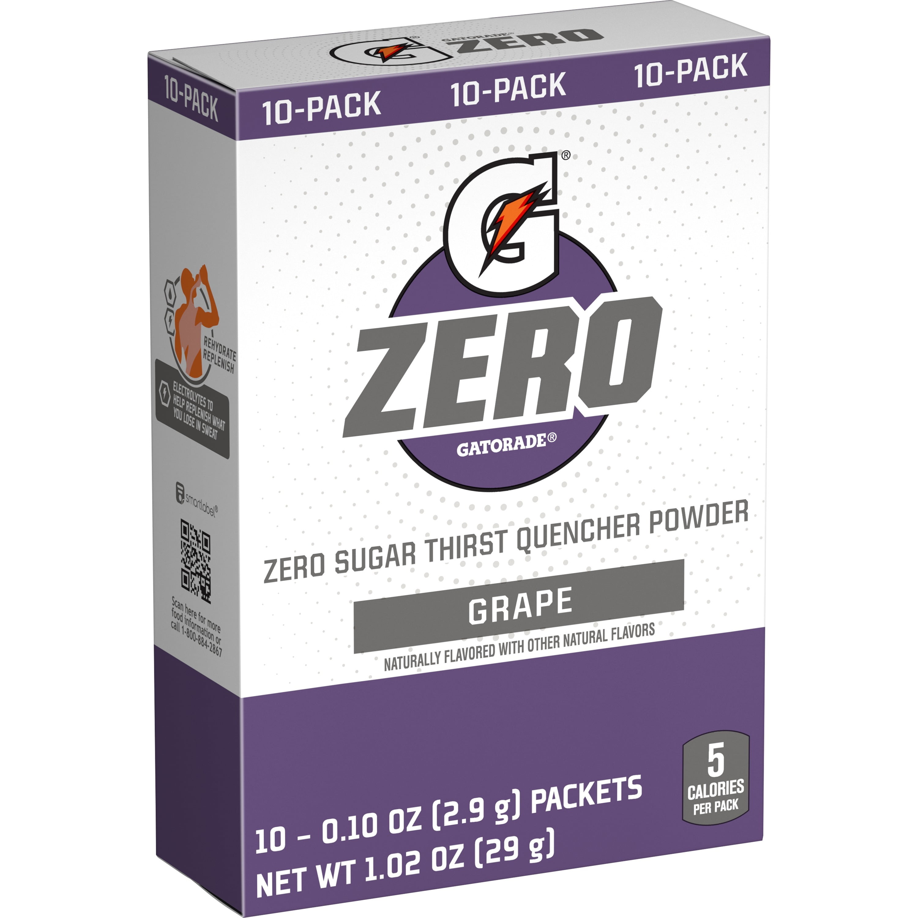 (12 pack) Gatorade G Zero Sports Drink Grape, Powdered Energy Drink Mix, 0.10 oz, 10 Count Packets