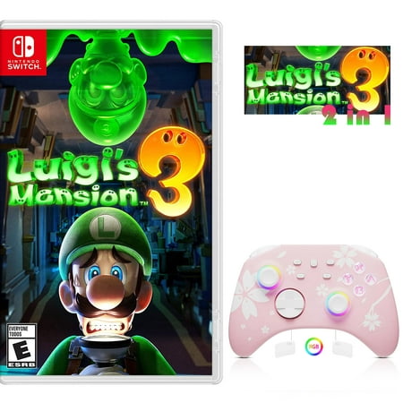 Luigi's Mansion 3 Game Disc and Upgraded Switch Pro Controller for Nintendo Switch/OLED/Lite, Wireless Switch Remote for PC/IOS/Android/Steam Pink