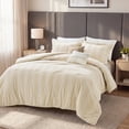 thumbnail image 2 of Regency Heights Full Size Velvet Striped Comforter Set, 5-Piece Luxury Comforter Bed Set for All Seasons, Champagne Cozy Bedding Sets with Decor Pillows, 2 of 12
