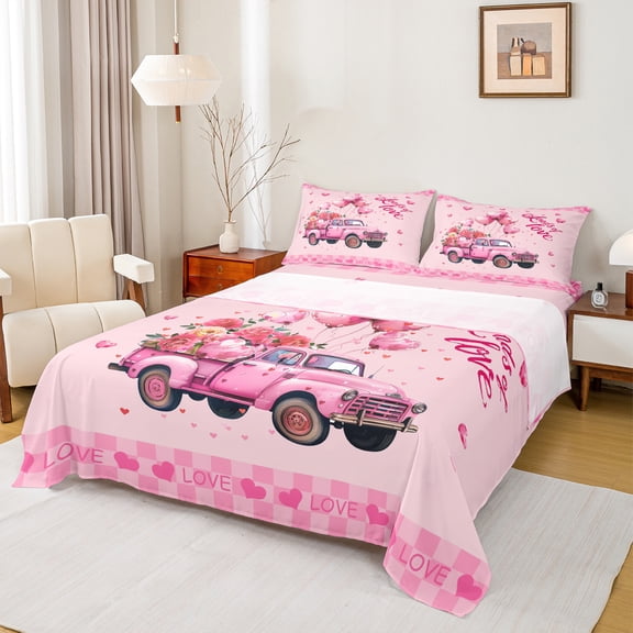 Homewish Romantic Valentine'S Day Twin Sheet Sets,Love Balloon Rose Twin Fitted Sheet,Pink Tairy Tale Theme 03 For Girl Teens,Microfiber Bedroom Decor,3 Pieces