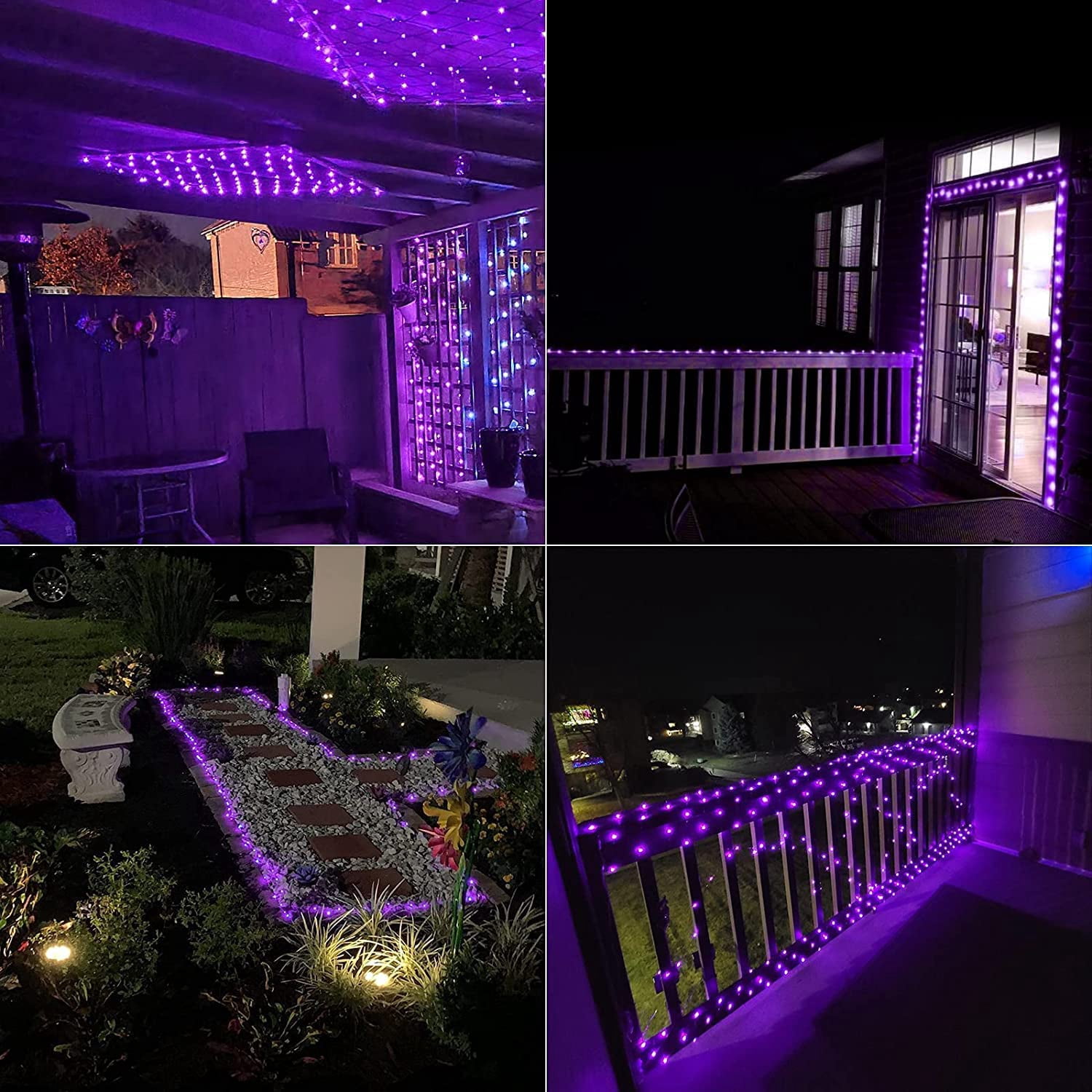 Purple Solar Fairy Lights Outdoor Waterproof, 2 Pack Each 33ft 100 LED Solar String Lights, 8 Modes Silver Wire Solar Twinkle Lights for Halloween Christmas Patio Garden