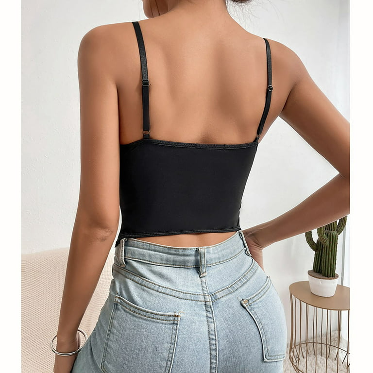 Summer Simple Sling Camisoles Women Girls Crop Top Sleeveless Shirt Lady  Bralette Tops Strap Skinny Camisole Base Vest Tops