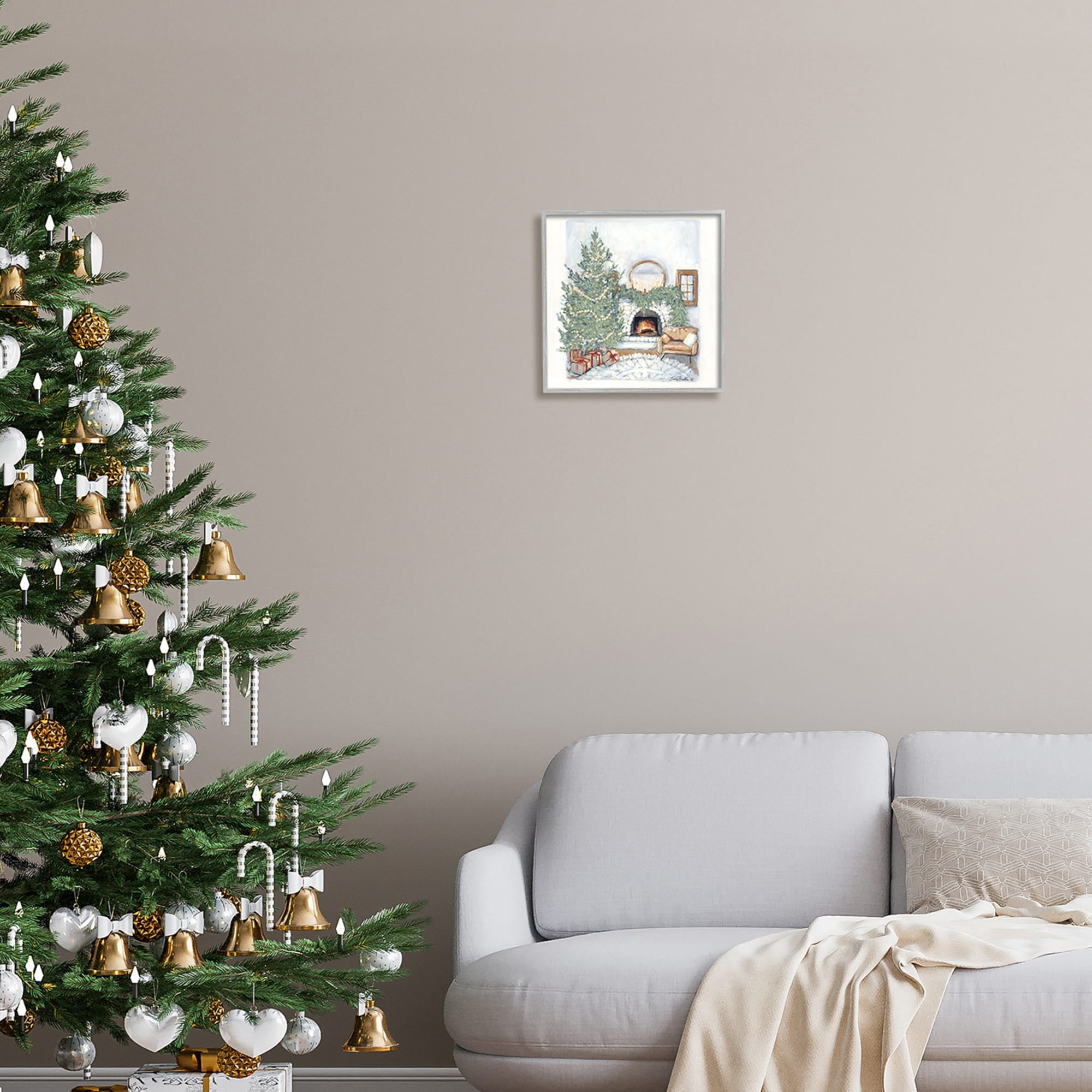 Cozy Christmas Night Gifts Decorated Fireplace Hearth Botanical & Floral Painting Framed Art Print Wall Art
