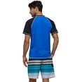 thumbnail image 4 of Men's Short Sleeve Quick Dry Swim Top Surf UV Sun Protection Swimsuit (blue black)L, 4 of 5