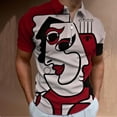 thumbnail image 2 of T-shirt Homme Manches Courtes Imprimé Zip Col Rabattu Pull T-Shirt Blouse, 2 of 3