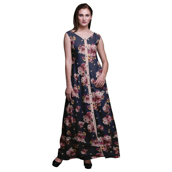 Bimba Floral Ladies Printed Front Slit Sleeveless Maxi Summer Long CasualÂ Dress-Large