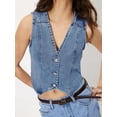 thumbnail image 6 of Women'S Denim Vest Sleeveless V Neck Jean Vest Top Button Down Crop Waistcoat Vest Medium Blue L, 6 of 9