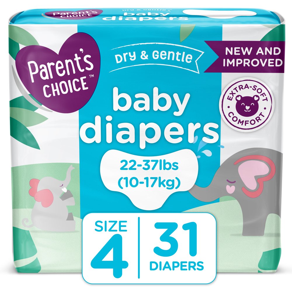 Parent's Choice Dry and Gentle Baby Diapers, Size 4, 31 Count Walmart