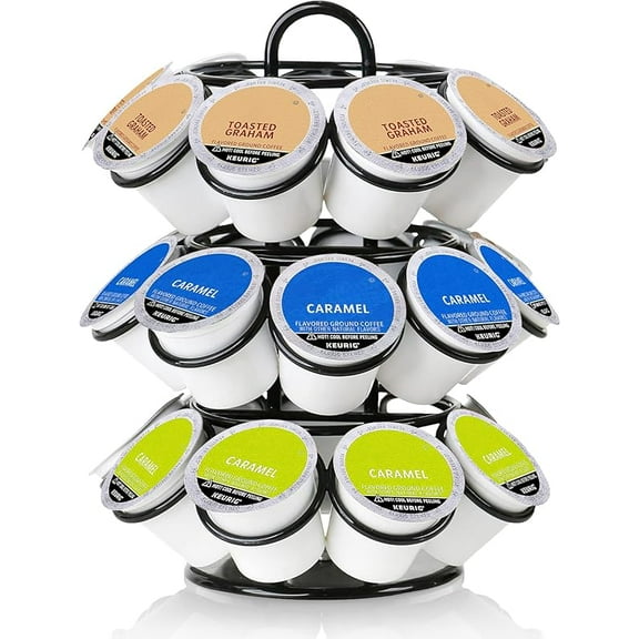 XUET K Cup Holder, Coffee Pod Holder , Coffee Pod Storage Organizer for K-cups, Compatible with Pods and Dolce Gusto, Holds 27 Pods, 360-Degrees Rotating -Black