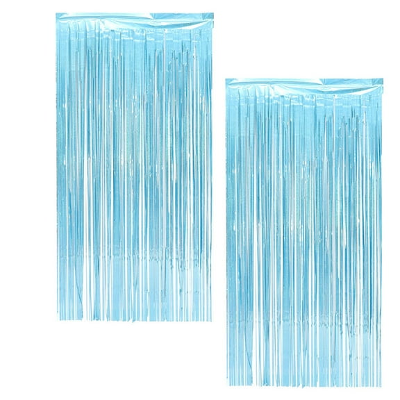 HEATSHAKING Sky-Blue Foil Fringe Curtains 2Pcs for Party Door Decoration