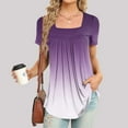 thumbnail image 2 of gakvbuo Summer Tunic Tops For Women Tops Short Sleeve Loose Fit Pleated Square Neck Tops Curved Hem Flowy Tshirts Blouses Dressy Casual Clothes Spring Fashion, 2 of 5
