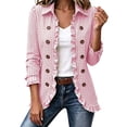 thumbnail image 3 of Cmtiyu Ruffled Trim Jackets for Women Long Sleeve Laple Double Button Plaid Jacket Casual Fall Outerwear Jacket Tops S-3XL, 3 of 10