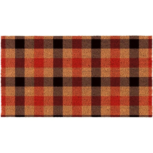 Printed Plaid Coir Door Mat - with Rubber Back, 18" x 30"