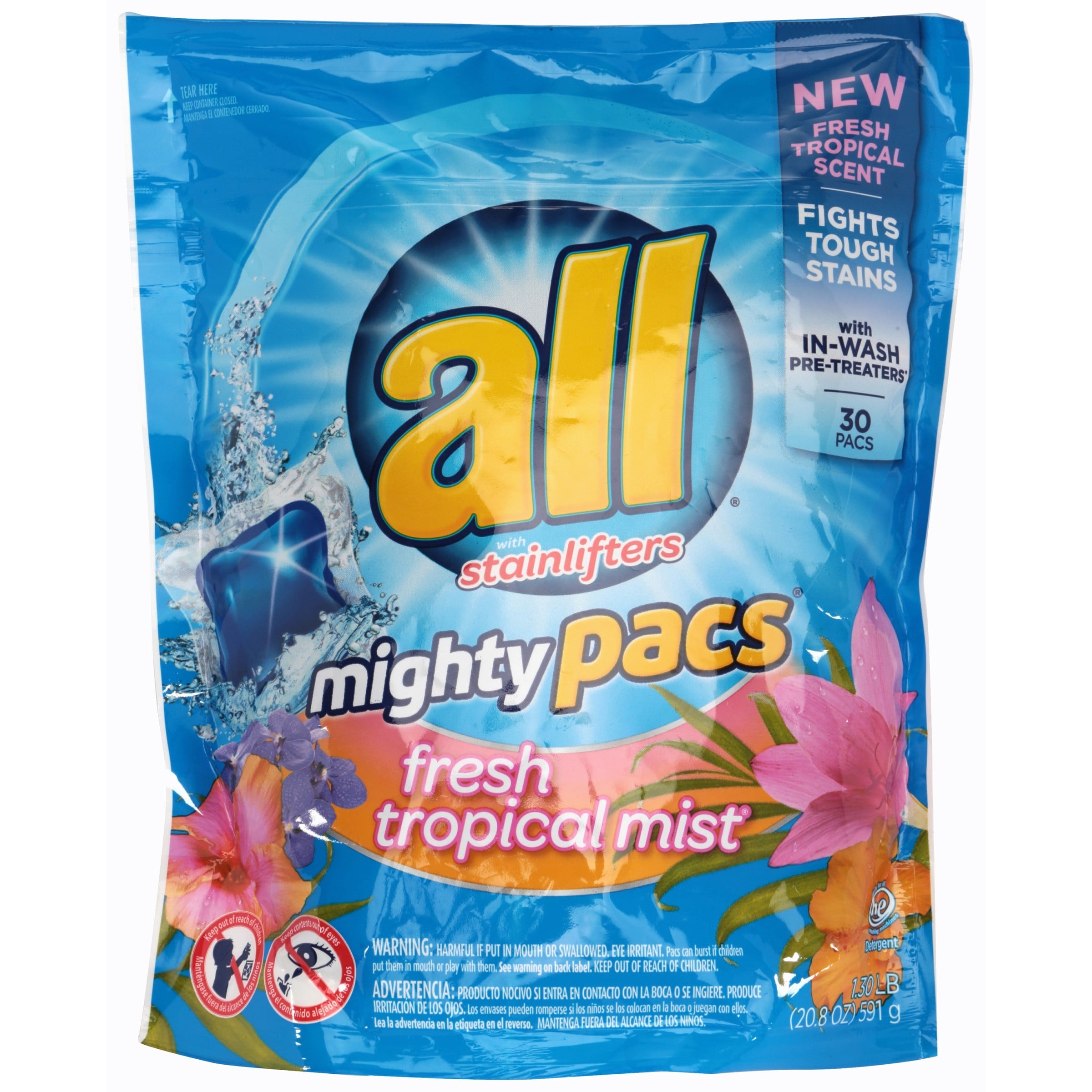 all Fresh Tropical Mist Mighty Pacs Laundry Detergent, 30 count