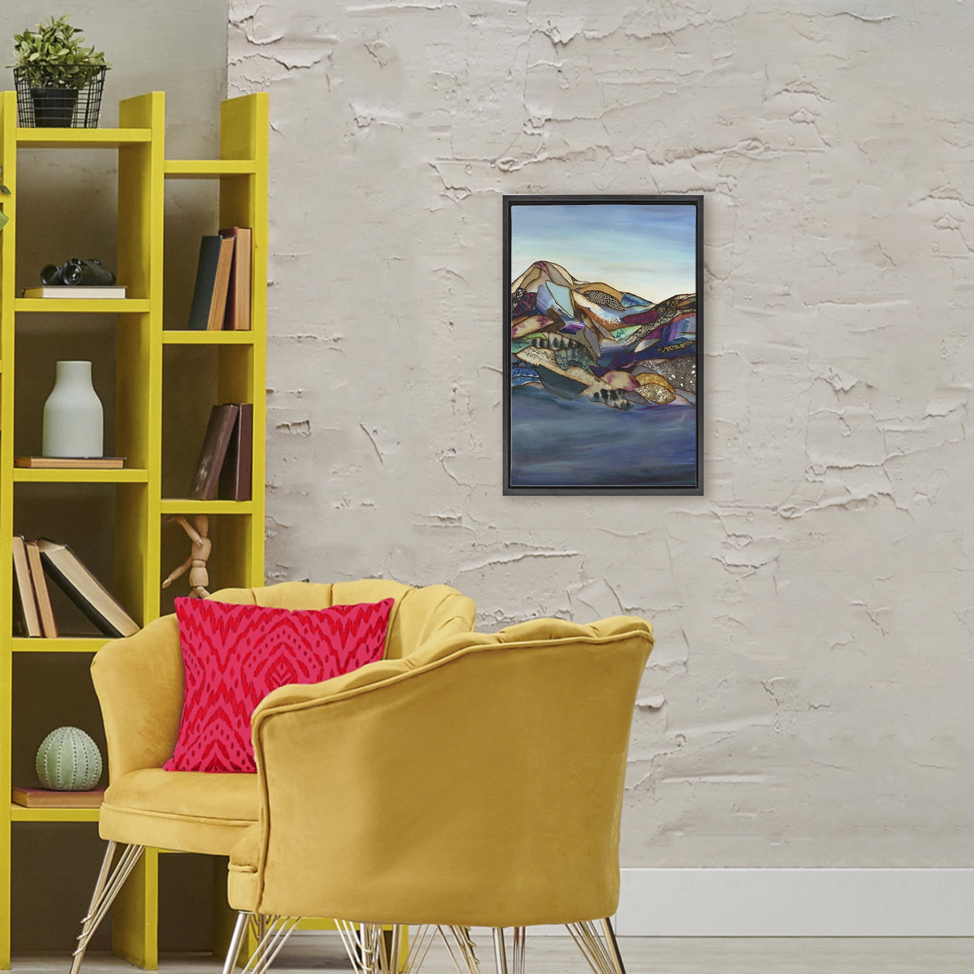 Stupell Industries Patchwork Collaged Mountains Black Framed Floater Canvas Wall Art, design by Van Horne-Borcherding