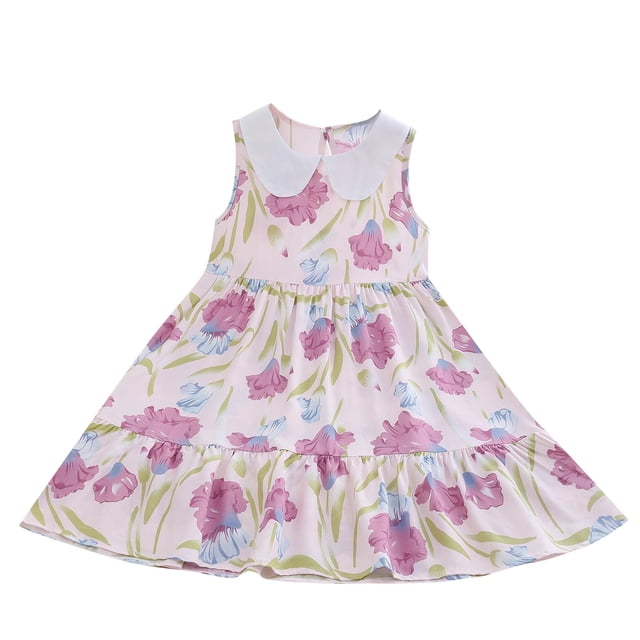 yoeyez Robes pour Enfants Filles 4-16 Fête Enfants Petites Filles Sans Manches Fleur à Étages Col Claudine Robe d'Été Volantée Fluide Maxi Robes Vacances Plage Fête Robes Blanc,10-11 Ans