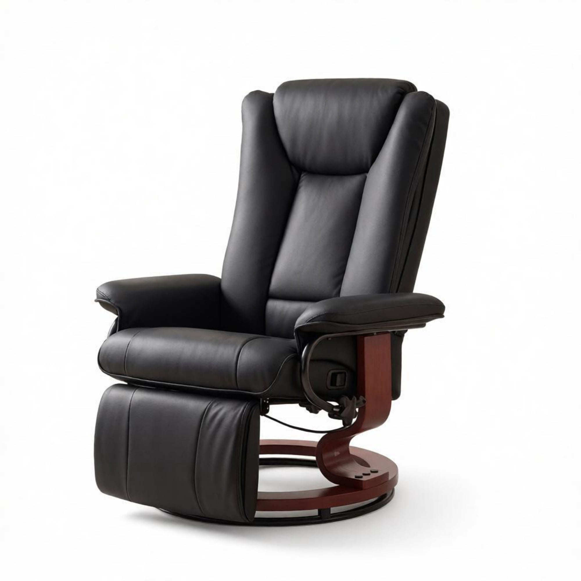 Modern Leather Swivel Recliner with Footrest, Compact Armchair