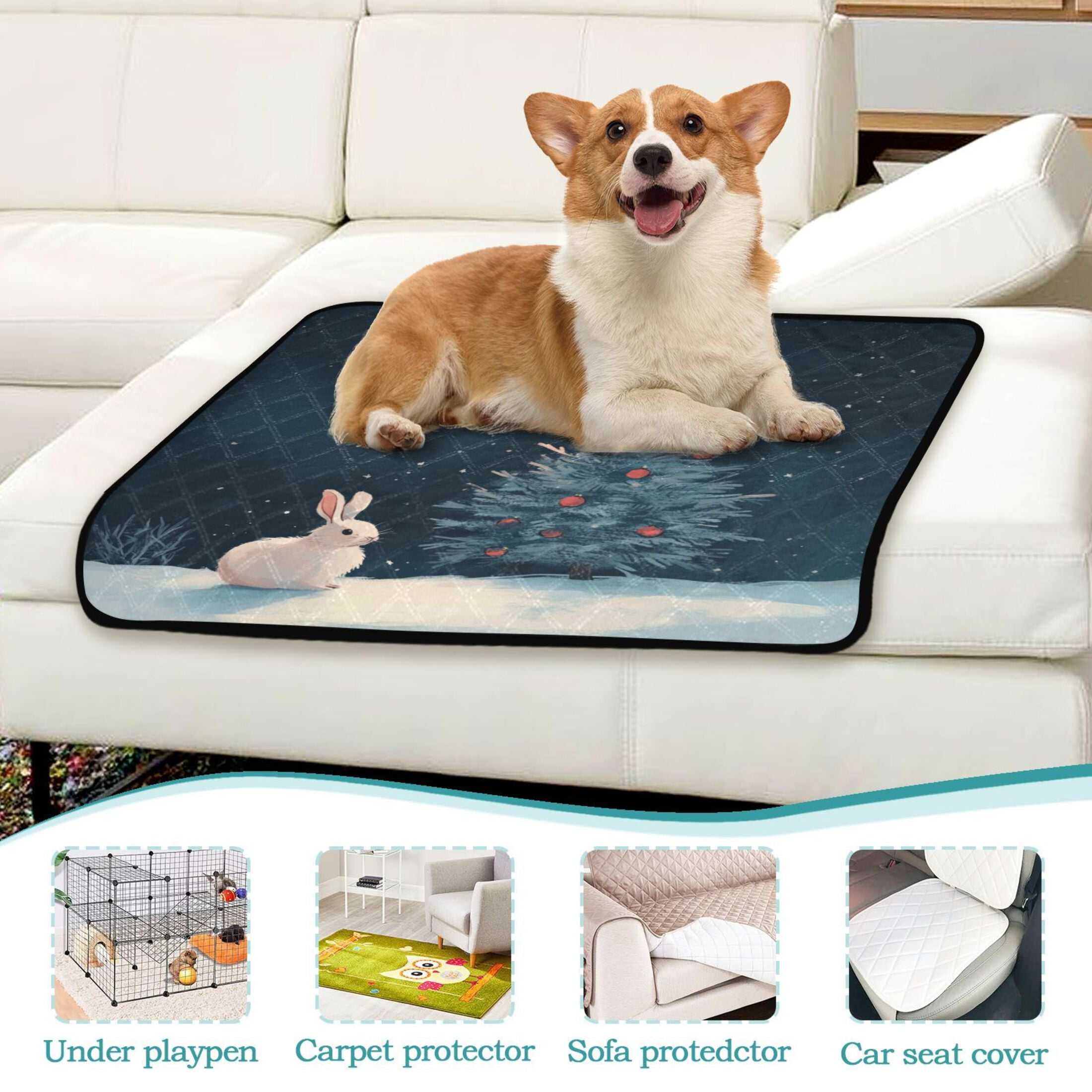Qxltty Christmas Tree and A Rabbit Cat litter Pads Pet Set of 3 Diaper Mats Center Anti-leakage Layer Absorbent Soft and Comfortable