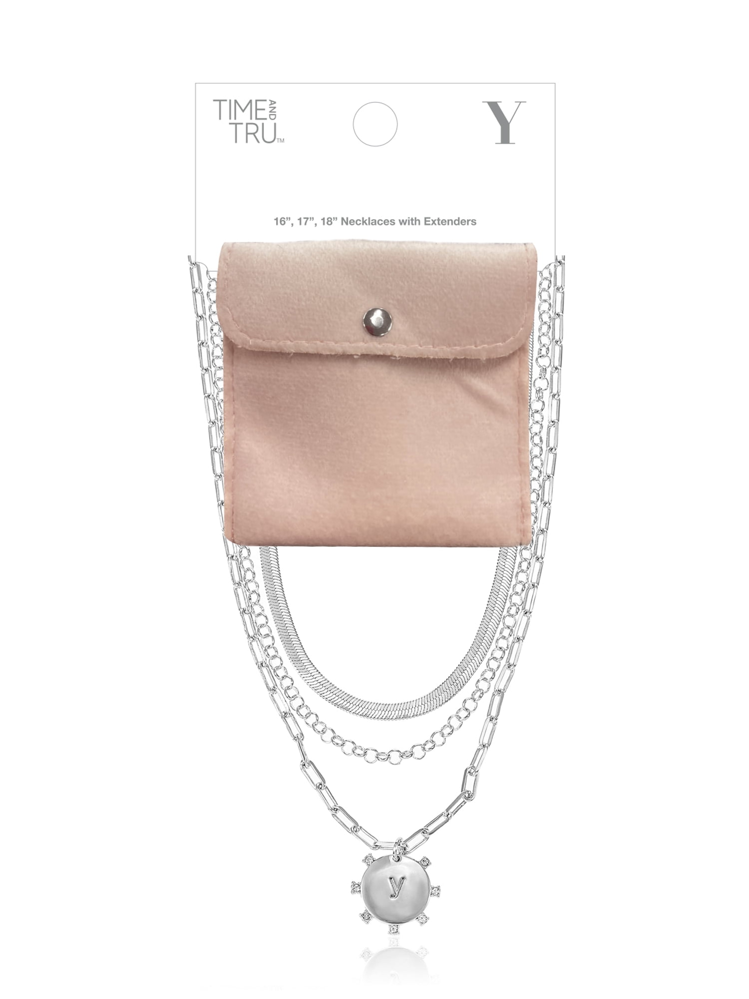 Time and Tru Silvertone Necklace, 3 Piece, Initial Y