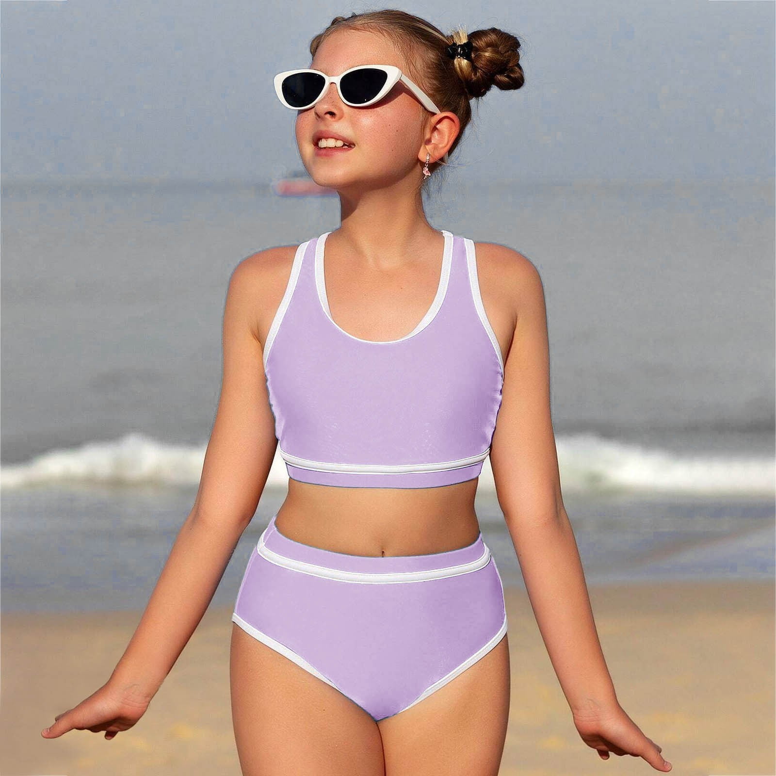 XZNPDUCQ Toddler Girl's 2 Piece Swimsuits Soild Bikini Bathing