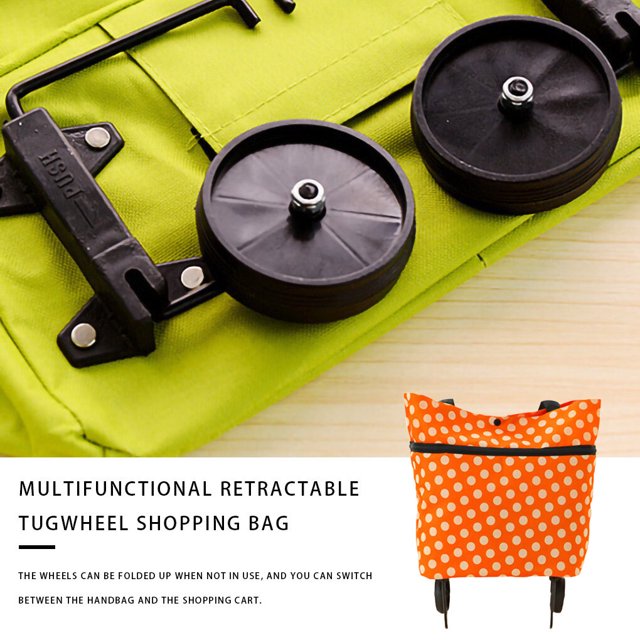 Portable Foldable Shopping Trolley Bag with Wheel with Wheel Foldable Shopping Waterproof Waterproof Shopping Cart Portable Oxford Cloth Tote Pouch, Orange Dot
