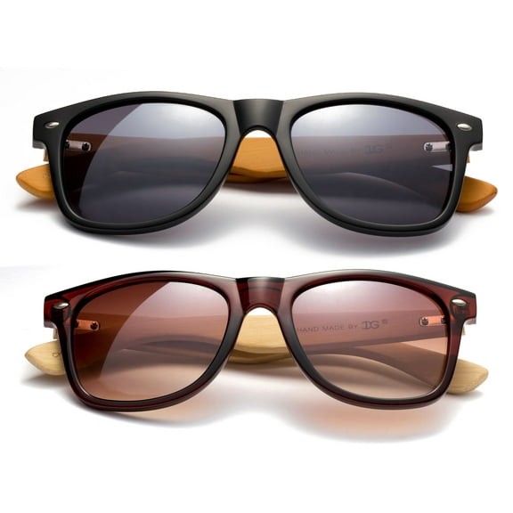 2 Pack Modern Retro Fashion Real Bamboo Temple Fashion Sunglasses for Men & for Women