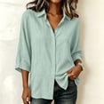 thumbnail image 5 of Women’s Collared 3/4 Sleeve Button Down Shirts Textured Loose Dolman Sleeve V Neck Casual Summer Blouse Lightweight Daily Tunic Tops Light Blue, 5 of 7